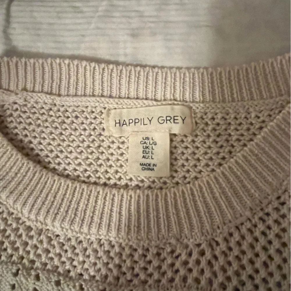 Happily Grey Open Weave Cream Crew Neck, Boxy Crop Sweater, size Large